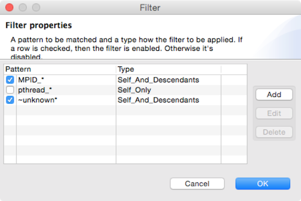 The window of filter property